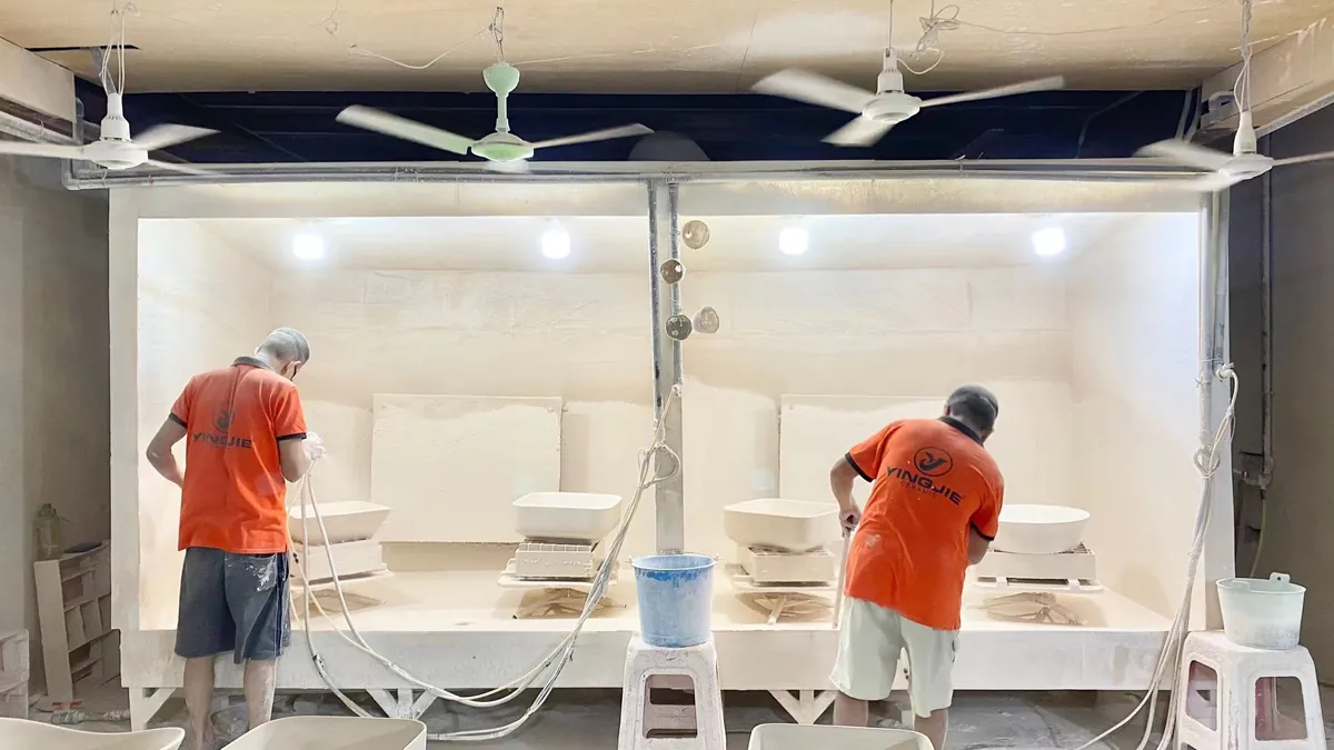 Glaze line at the KIDOIR sanitaryware factory
