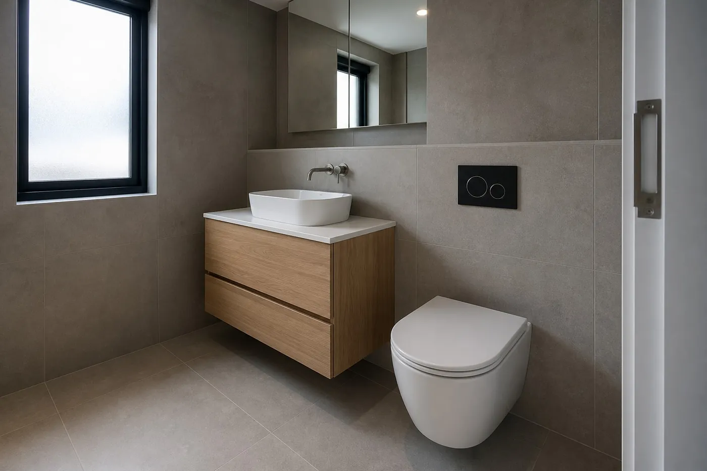 Apartment bathroom in a Melbourne multi-unit refurbishment supplied by KIDOIR