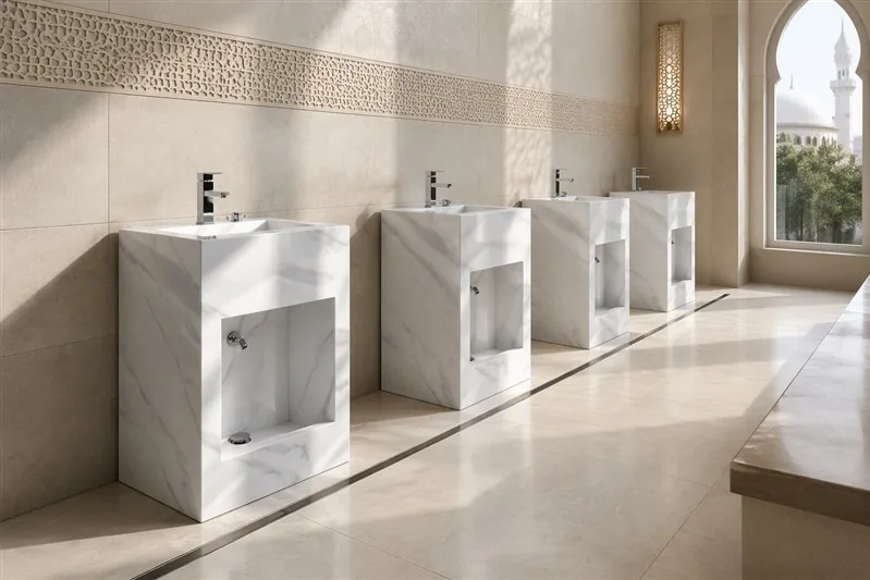 Wudu ablution basin run installed in a UK community centre, supplied by KIDOIR