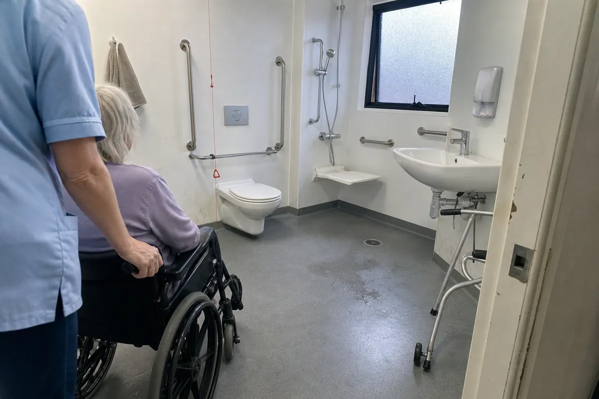 Accessible aged-care bathroom with KIDOIR sanitaryware