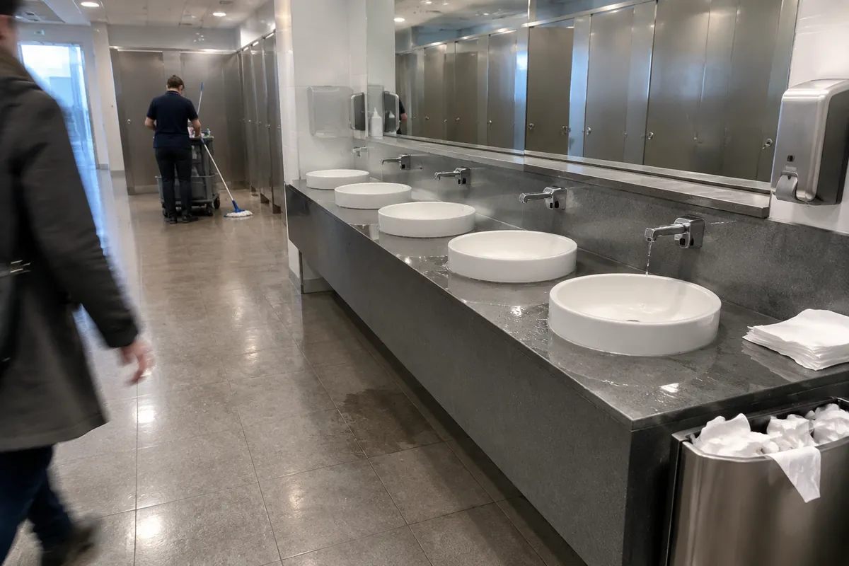 Public washroom basin run supplied by KIDOIR